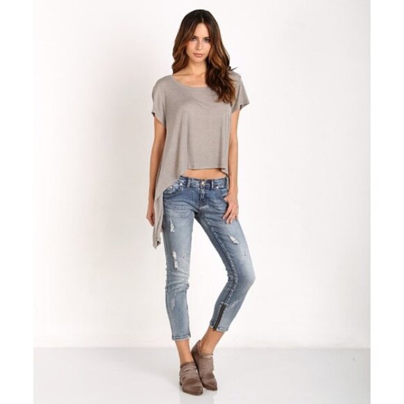 Revolve LNA Ribbon Tee Top T-Shirt Asymmetric Hem Short Sleeve Tie up side Small - Picture 6 of 16